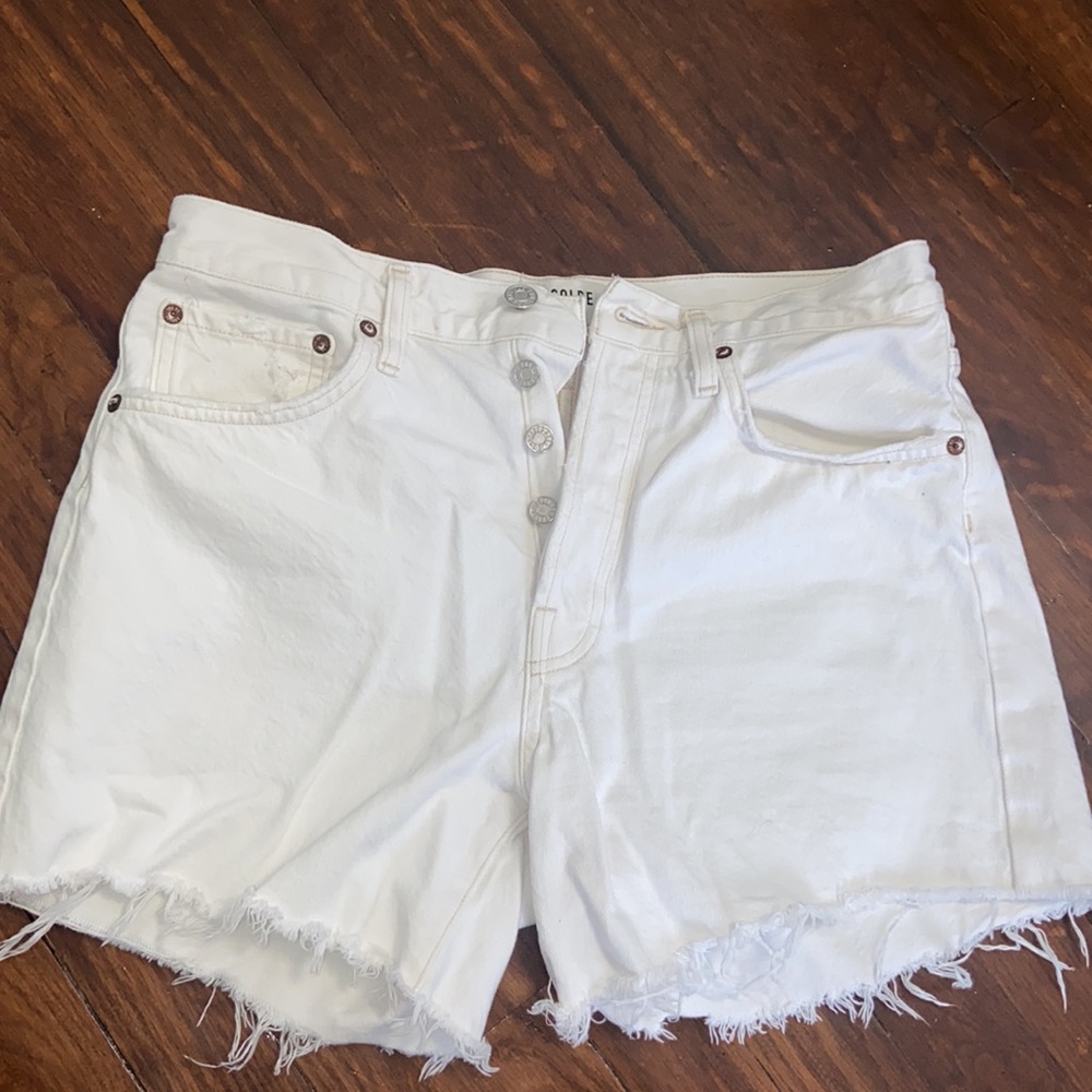 Agolde White High-Rise Distressed Denim Shorts - Picture 4 of 5